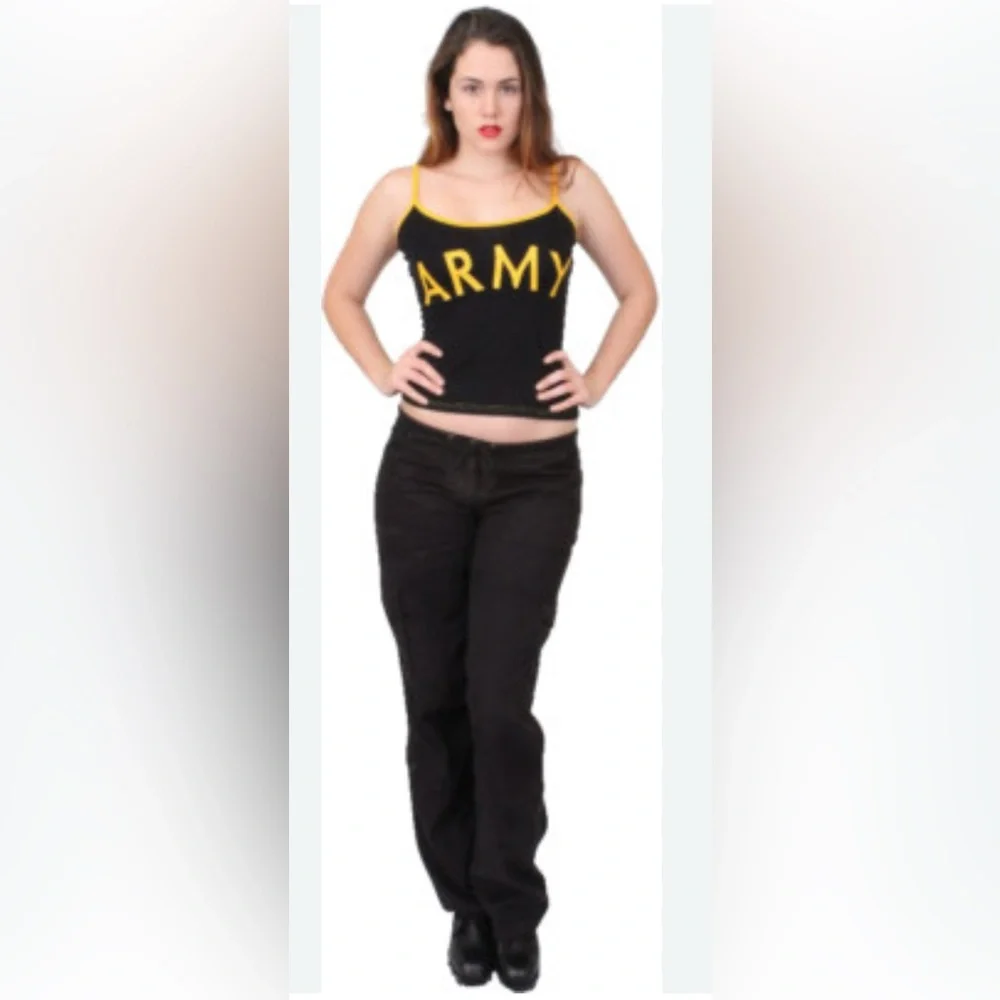 Rothco Women’s XL ARMY Tank, Black Tank with Yellow Lettering & Trim - Picture 2 of 5